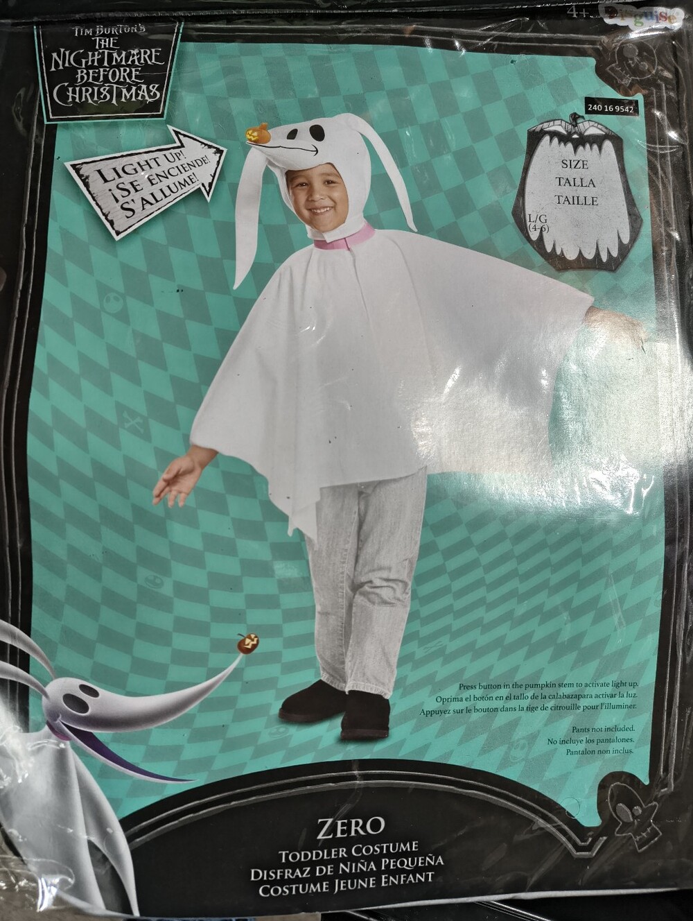 The Nightmare Before Christmas Zero Toddler Costume Size Large (4-6)